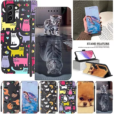 Cute Cat Print Case Folio Wallet Leather Phone Cover For Samsung A14 A15 A53 S23 • $12.89