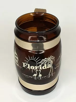 Vintage Florida Alligator Amber Glass Mug Cup Wooden Handle Theme Park Souvenir  • $4