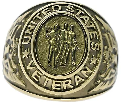 18K Gold Overlay US Vietnam Veteran Three Soldiers Men's Ring Size 9 T68 • $19.36