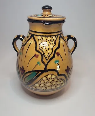 Moroccoan 2 Handled Safi? Jug Abstract Design Lid & Pouring Spout 7.5  READ  • $16.95