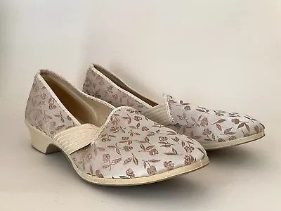 £24.99 • Buy Foamtreads Vintage 1960s Ivory Zinc Floral Satin Ladies Shoes Slippers UK 6W