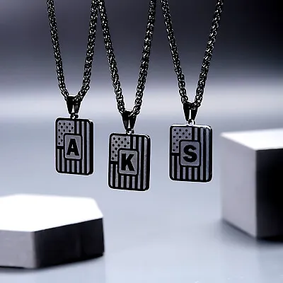 Gun-black 26 Letters Necklace Initial A-Z Pendant Stainless Steel Charm Jewelry • $2.84