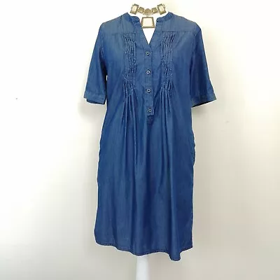 £12.99 • Buy M&S Size 10 Dress Chambray Denim Tunic Midi Lightweight Smock Tab Sleeve Pocket