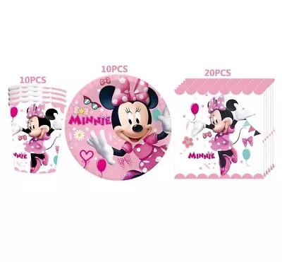 Minnie Mouse 40 Piece Birthday Party Tableware Party Supplies Plates/Cups • £10.99