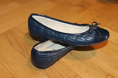 Jones Bootmaker - Navy Quilted Ballet Pump With Patent Toes Size 36 VGC • £15