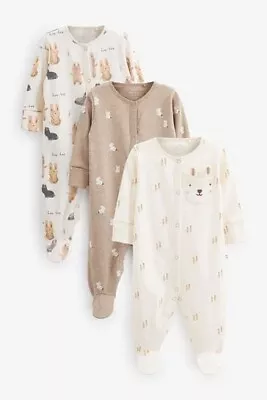 BNWT Baby Boys Girls Next Sleepsuits Babygrows  Cream Bunny 12-18 Months 3 Pack • £21.99