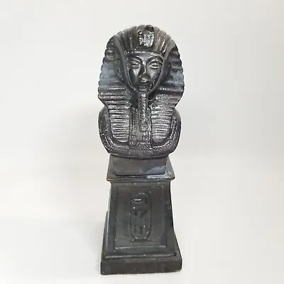 King Tut Bust Statue Figurine Egypt Pharoah Heavy Metal Wood Base Antique Vtg • $199.99