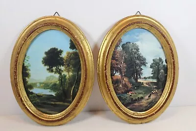 Vtg Pair Oval Florentia Florentine Pictures Made In Italy Gold Frame Old World • $30