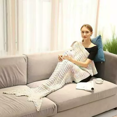 Mosiso Mermaid Tail Blanket For Kids AdultKnit Crochet Snuggle Sleeping Blanket • £17.39