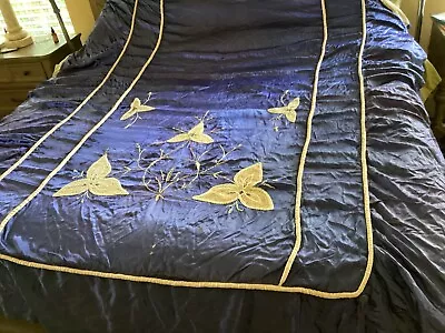 Vintage 1930s Satin Embroidered Bedspread 85  Wide By 85   Long • $55