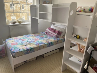 £350 • Buy Kid Children White Bunk Bed With Shelves - Inc 2 X Quality Mattresses