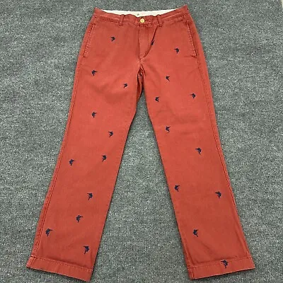 J.Crew Pants Men 31x30 Red Blue Chino Embroidered Fish Critter Swordfish Classic • $22.95