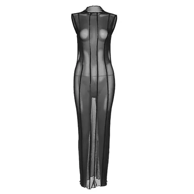 Club Dress Women's Sexy Mesh See Through Long Dress O-Neck Backless Midi Bodycon • $26