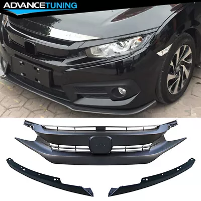 Fits 16-21 Honda Civic 10th Gen OE Style Matte Black Front Hood Grille +Eyebrows • $79.99