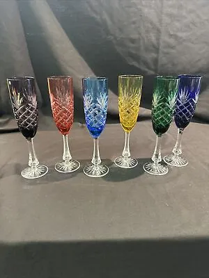 Faberge Odessa Crystal Assorted Colored  Champagne Flutes Set Of 6 • $899.99