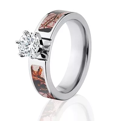 Mossy Oak Pink Break Up Engagement Camo Rings W/ 1 CT CZ 14k WG Setting • $564.78