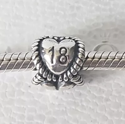 Genuine Pandora Bracelet Charm - Silver Age 18 18th Birthday Hearts S925 ALE  • £0.99