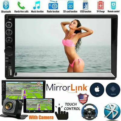 7  Double 2Din Car Stereo With Backup Camera Bluetooth Radio Mirror Link For GPS • $59.47