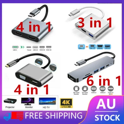 $12.59 • Buy 4 IN 1 USB-C TYPE-C To VGA USB 3.0 Charging HUB Adapter For Macbook Air IPad Pro