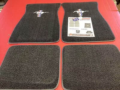 Mustang 1965-73 Black Pony Logo Floor Mats Set Of 4  Correct Loop Type Not Plush • $129.95