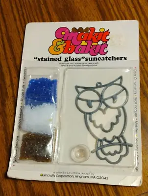 Vintage Makit & Bakit Stained Glass Suncatcher Owl Frame W/ Crystals NEW Sealed • $12