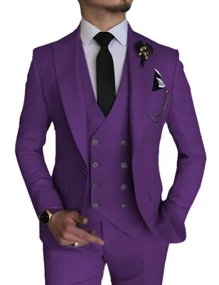 Mens 3 Piece Suit Groom Bestmen Wedding Blazer Vest Pant Tuxedo Suit 42r 44r 46r • $77.39