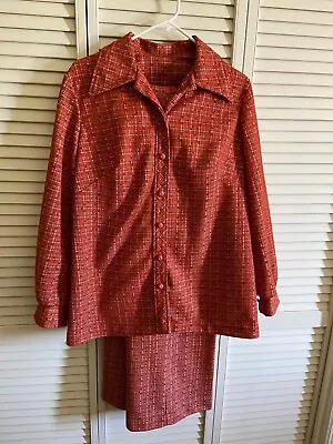 Women’s VTG 70’s Burnt Orange Plaid Pant Suit Leisure Knit  Jacket Union Label • $24