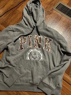 Victoria Secret Pink Bling Sequin Hoodie Pullover Sweatshirt Size Large • $49.99