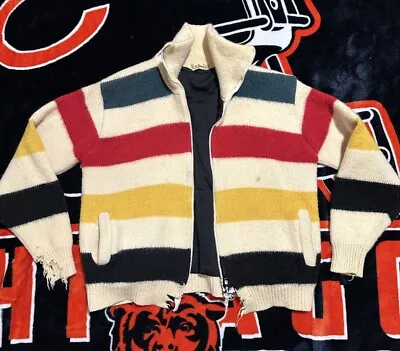 Vintage 70s LL Bean Hudson Bay Striped Wool Sweater Jacket • $100