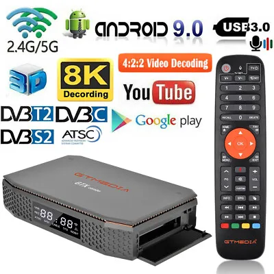 $139.99 • Buy GTMEDIA 8K DVB S2/T2/ATSC FTA Satellite TV Receiver PVR Android Smart TV BOX CI+
