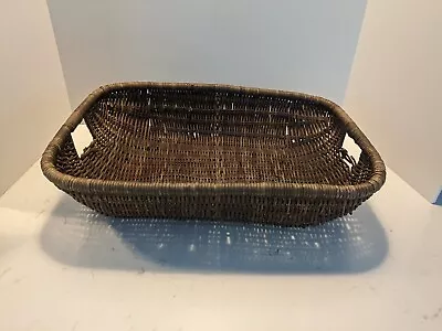 LARGE Vintage Hand Woven  Gathering Harvest Basket With Handle 17 X13 X5  • $14.50