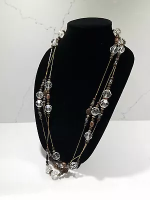 DABBY REID Extra Long Single Strand Brass & Faceted Clear Bead Necklace 90” • $19.99