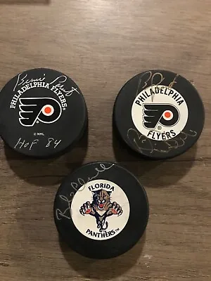 Bernie Parent  Bill Barber And Bobby Clark  Signed Pucks Official NHL • $68