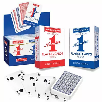 WADDINGTONS NUMBER 1 LINEN FINISH QUALITY PLAYING CARDS IN RED & BLUE COLOR-Best • £3.10