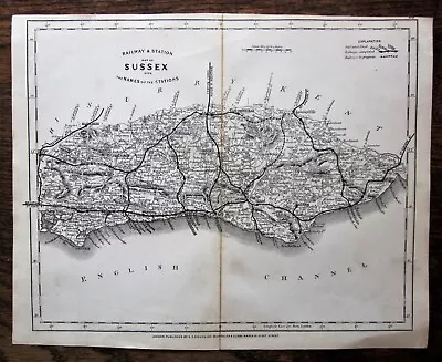 C1865 Cruchley Sussex County Railway Antique Map Uckfield E Grinsted Groombridge • $12.42