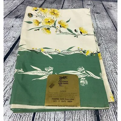 Vintage California Hand Prints Tablecloth 53 X 72 Rayon Cotton Green Floral 50s • $124.98