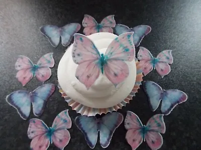 14 Precut Edible Pink And Blue Butterflies For Cakes And Cupcake Toppers • £2.85