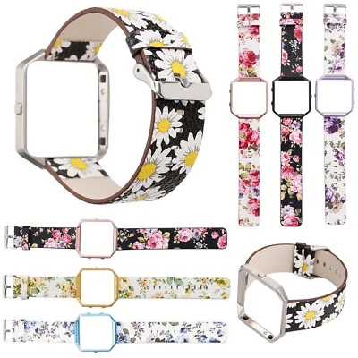 $24.15 • Buy Metal Frame Cover Floral Flower Leather Watch Band Wrist Strap For Fitbit Blaze