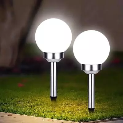 Solar Outdoor Garden Stake Globe Light Dusk To Dawn LED White 20 Cm Set Of 2 • £15.39