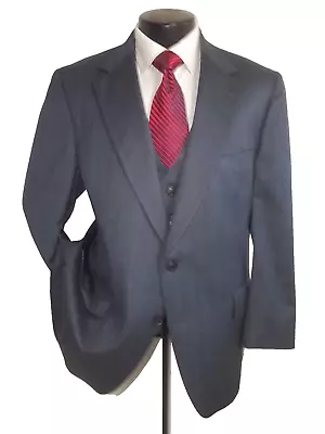 3 Piece Man In Wool Gray Striped 2 Buttons Wool Vtg Suit 46S~Pants 41 W X 28.5 L • $181.35