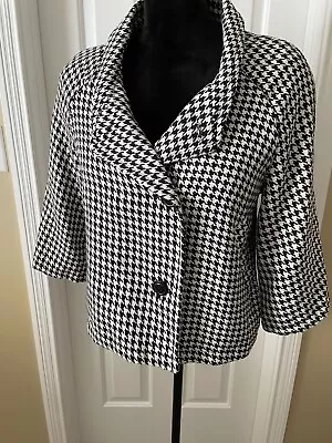 Classy Houndstooth Black White Jacket 3/4 Sleeve Sz M- Clean! • $18.99