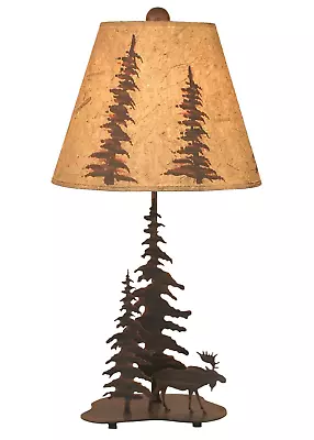 Rustic Burnt Sienna Iron Tree Moose Country Cabin Table Lamp W/Tree Shade • $178.95