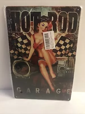 Hot Rod Garage: 12 X 8  Metal / Tin Inches Sign. Room Art Walk Decoration - NWOT • $12.95