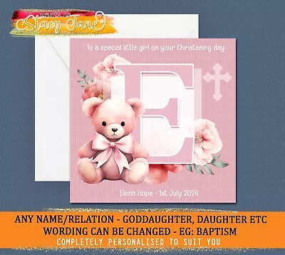 Personalised Christening Card Daughter God Baby Niece Baptism Girl Teddy • £2.95