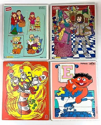 Lot Of 4 Vintage Playskool Wooden Board Tray Puzzles Sesame Street Dr. Seuss... • $28.80