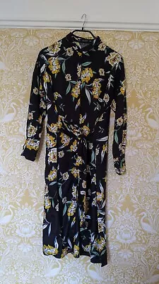 Zara Black Floral Shirt Dress Button Through S • £7.99