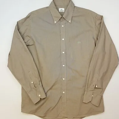 Lacoste Mens Shirt Vintage 44 Fits Like XL Regular Fit Brown Micro Check • £24.99