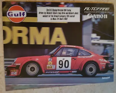 Vintage R.C Racing Autofarm Porsche 934 Turbo Le Mans 24 Hours 1982 Poster • £29.95