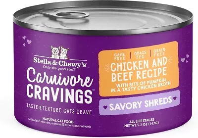 Stella & Chewy’s Carnivore Cravings Chicken & Beef Savory Shreds CAT Cans 5.2oz • $49.99