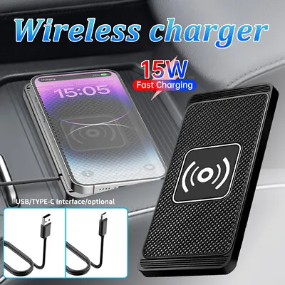 Car Cordless Fast Charger Pad Phone Charging Mat Non-Slip For IPhone Samsung • £15.36